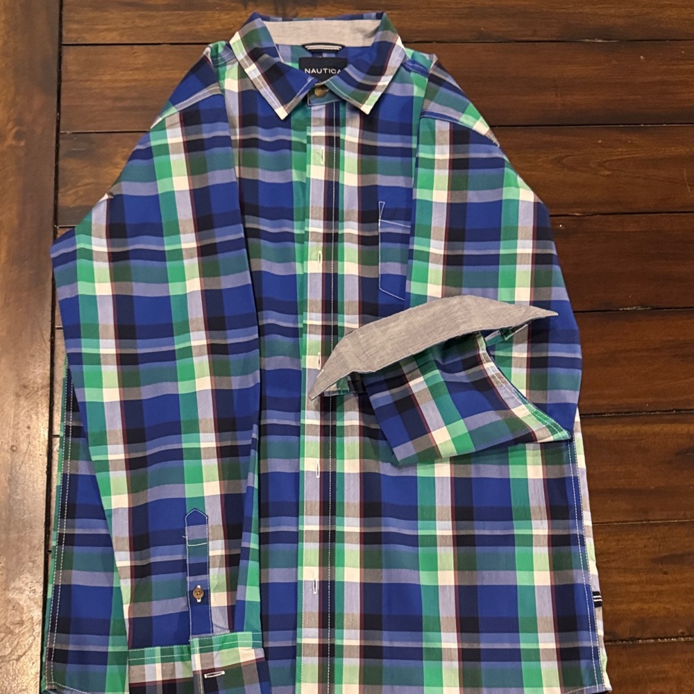 Nautica Boy’s Vibrant Plaid Button-Down long sleeve with accent Shirt